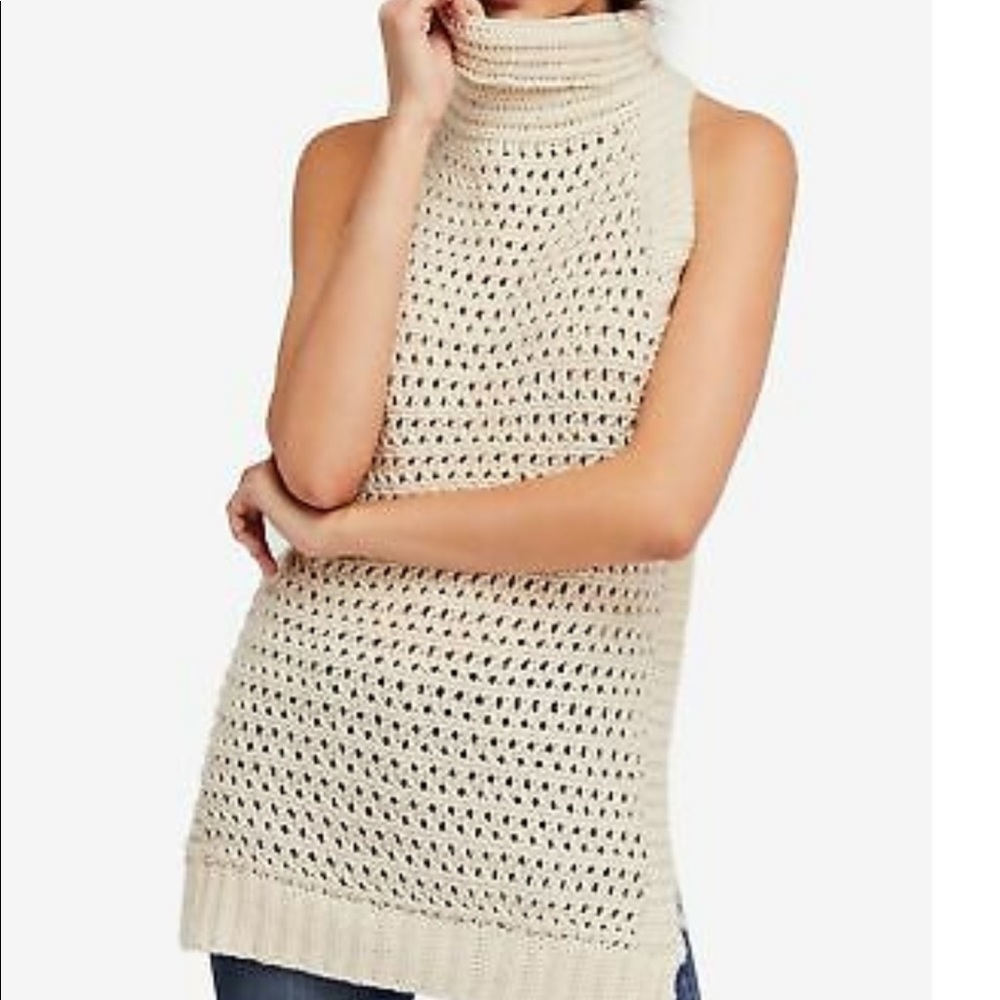 Free people sleeveless crochet turtleneck cream